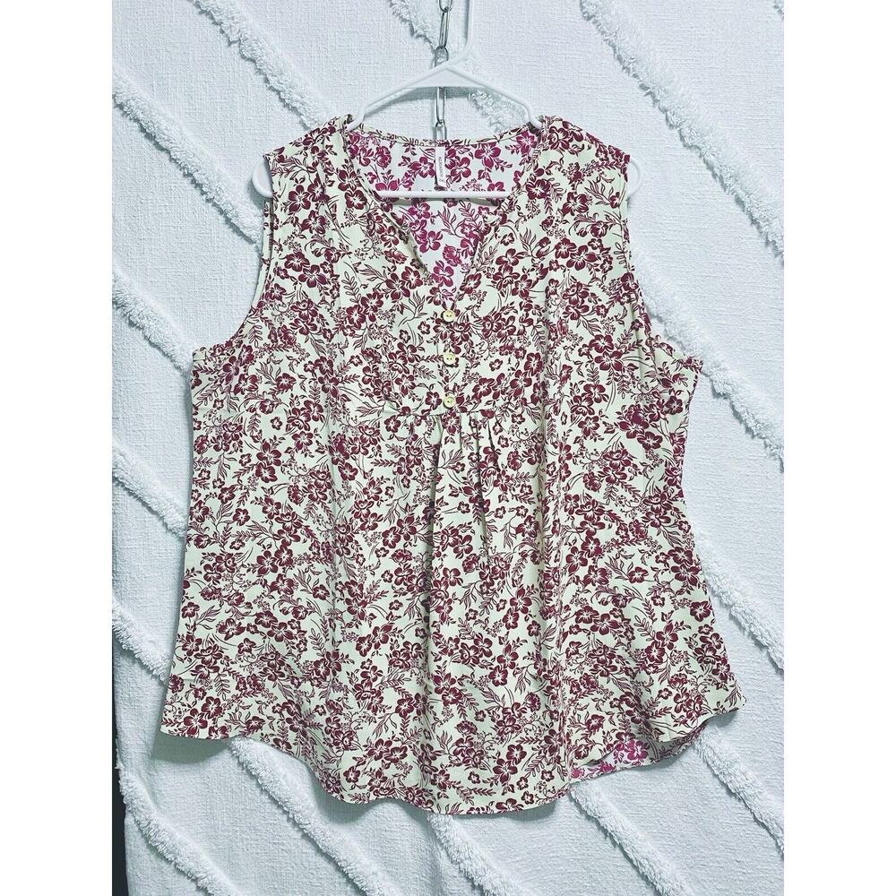 Aligaduo Summer Women’s V-neck Tunic Shirt White Red Floral 2XL